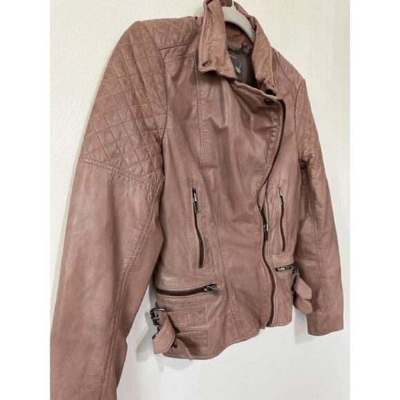 Muubaa Rokel Taupe Leather Biker Jacket Size US 2 - Picture 13 of 16